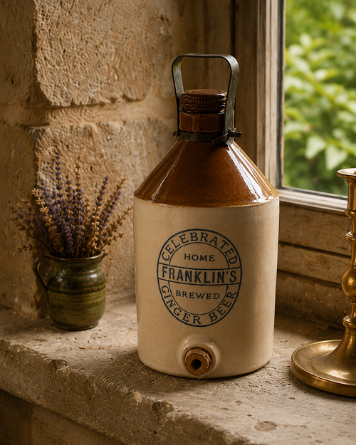 Kamionkowy dzban „Franklin's Celebrated Home Brewed Ginger Beer” – Bristol, Anglia | Oryginalny Vintage Cotswolds