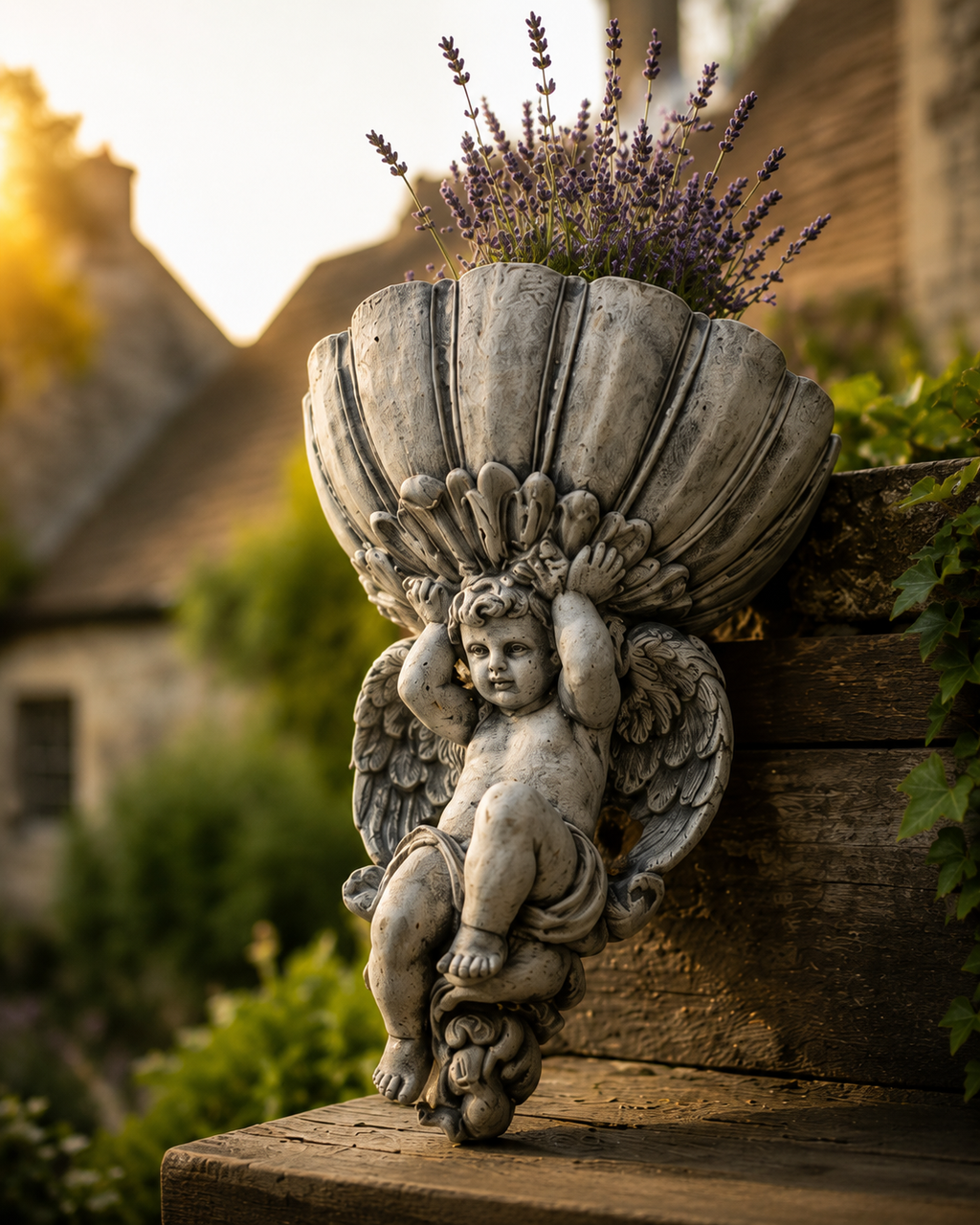 Para XIX-wiecznych anielskich kropielnic ściennych – neogotyk | Vintage Cotswolds