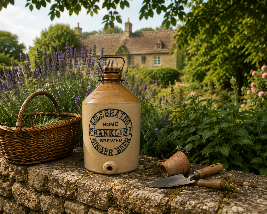 Kamionkowy dzban „Franklin's Celebrated Home Brewed Ginger Beer” – Bristol, Anglia | Vintage Cotswolds
