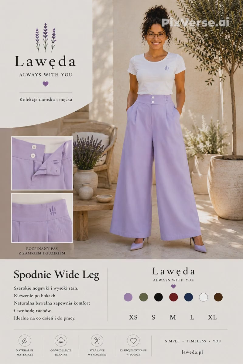 Spodnie damskie Wide Leg Lawęda z wysokim stanem