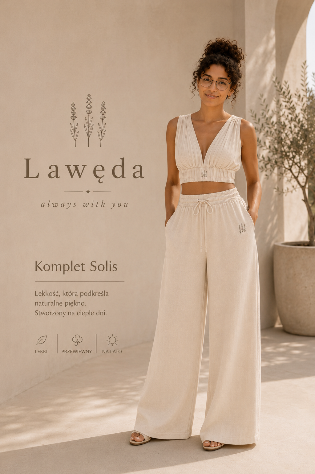 Komplet Solis — damski komplet wide leg z topem
