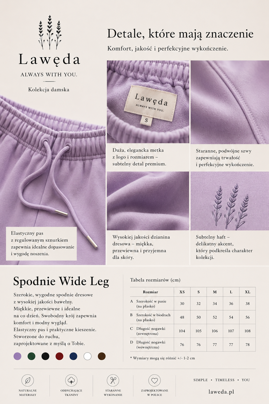 Damskie spodnie dresowe wide leg z bawełny – Lawęda Premium