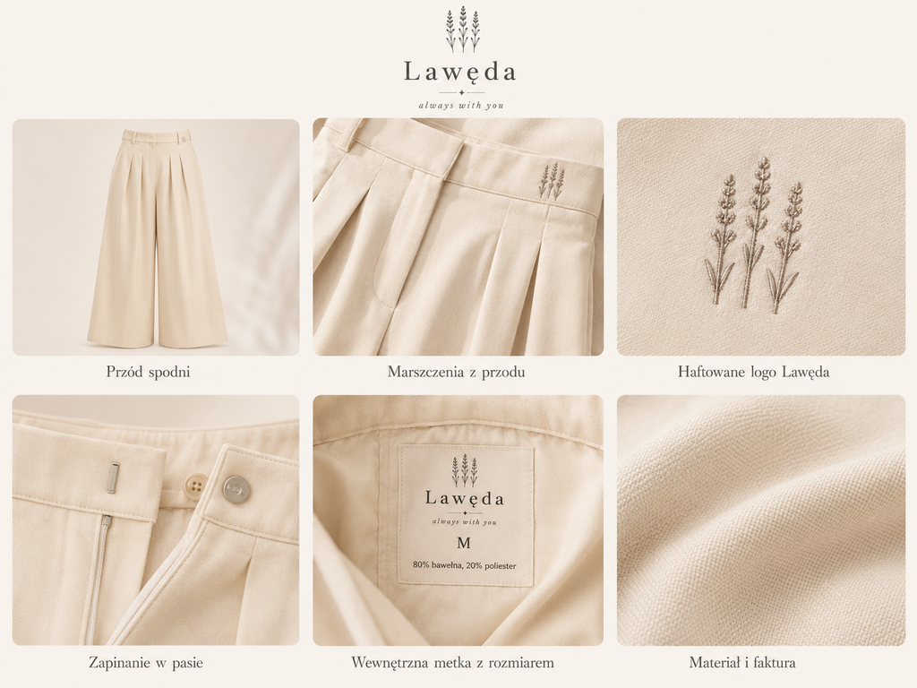 Spodnie damskie Palazzo Lawęda z wysokim stanem – Elegance Cream