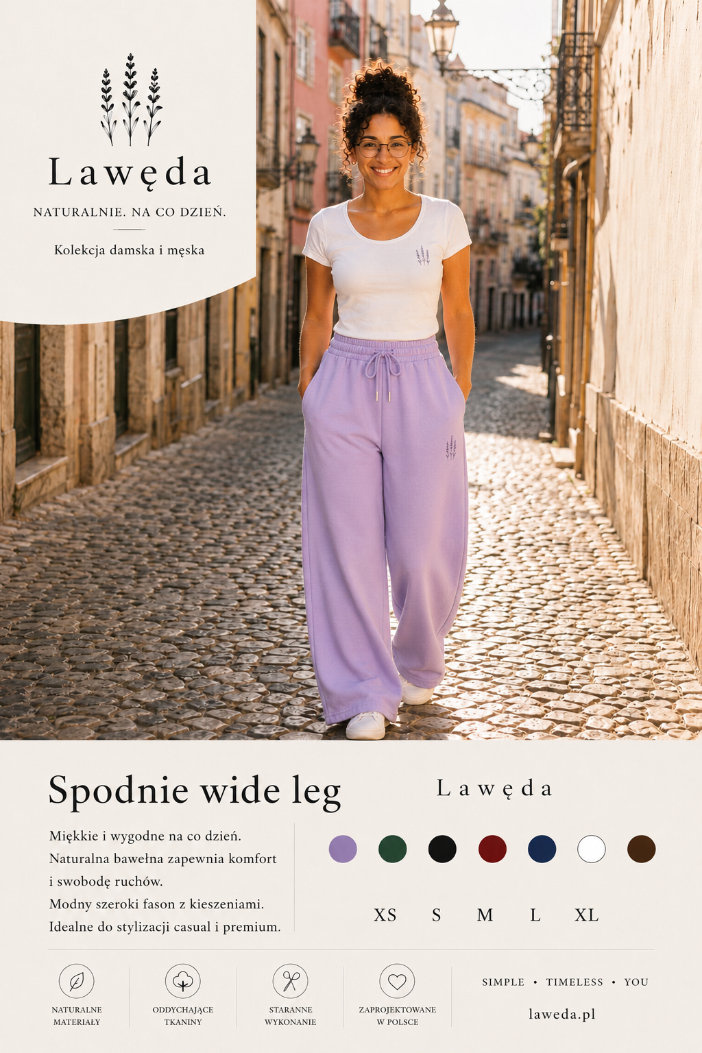 Damskie spodnie dresowe wide leg z bawełny – Lawęda Premium