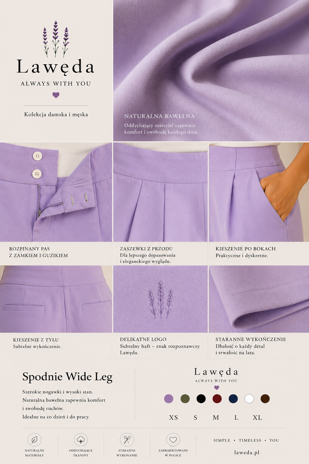 Spodnie damskie Wide Leg Lawęda z wysokim stanem