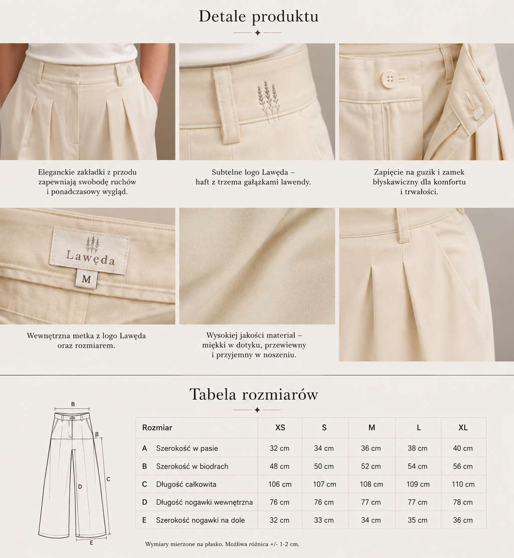 Spodnie damskie Palazzo Lawęda z wysokim stanem – Elegance Cream