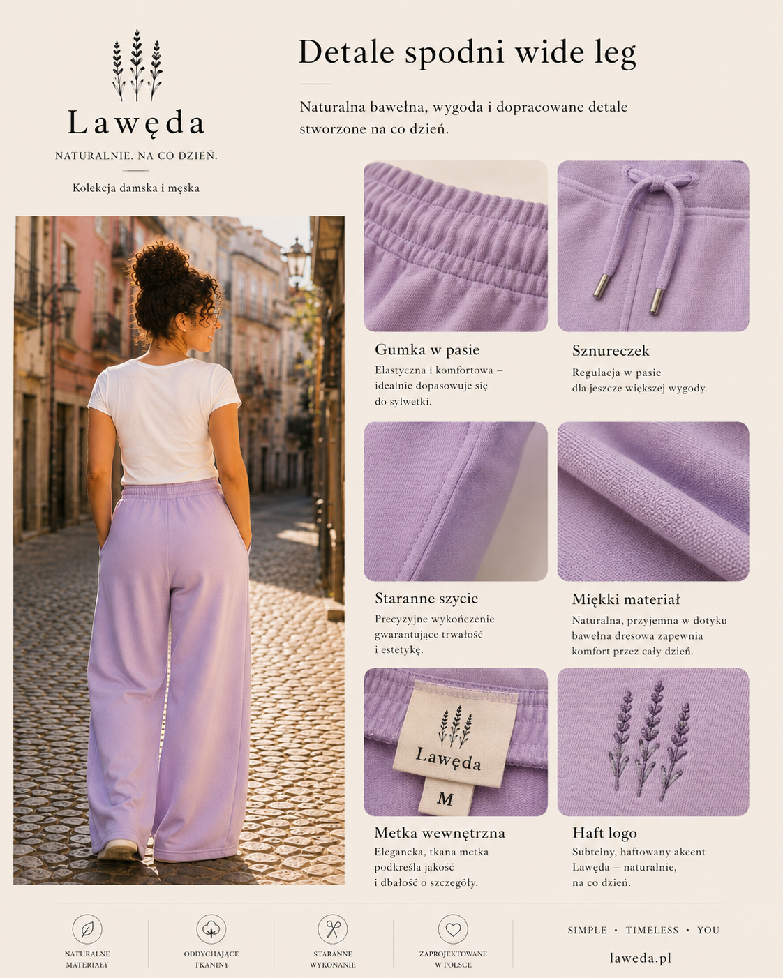 Damskie spodnie dresowe wide leg z bawełny – Lawęda Premium