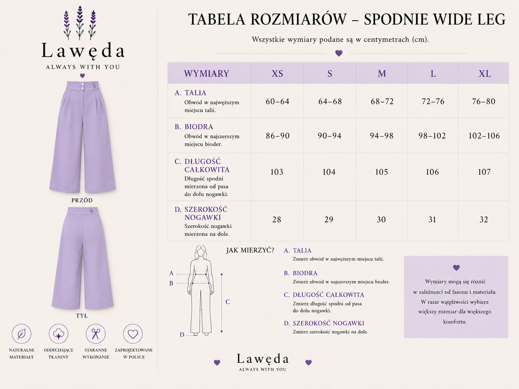 Spodnie damskie Wide Leg Lawęda z wysokim stanem
