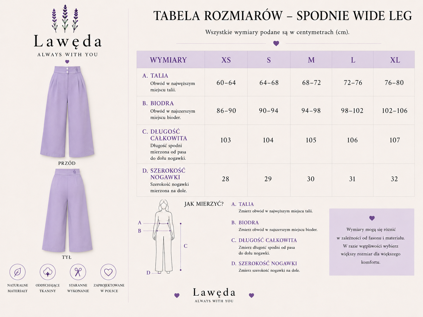 Spodnie damskie Wide Leg Lawęda z wysokim stanem