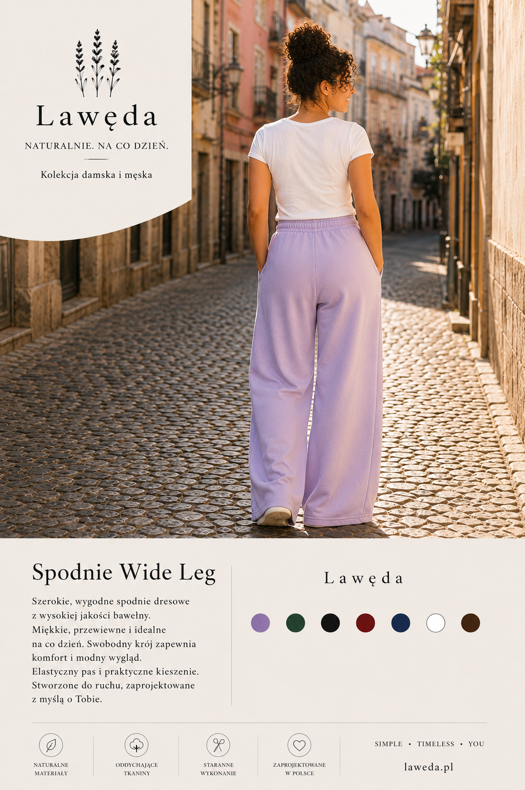 Damskie spodnie dresowe wide leg z bawełny – Lawęda Premium